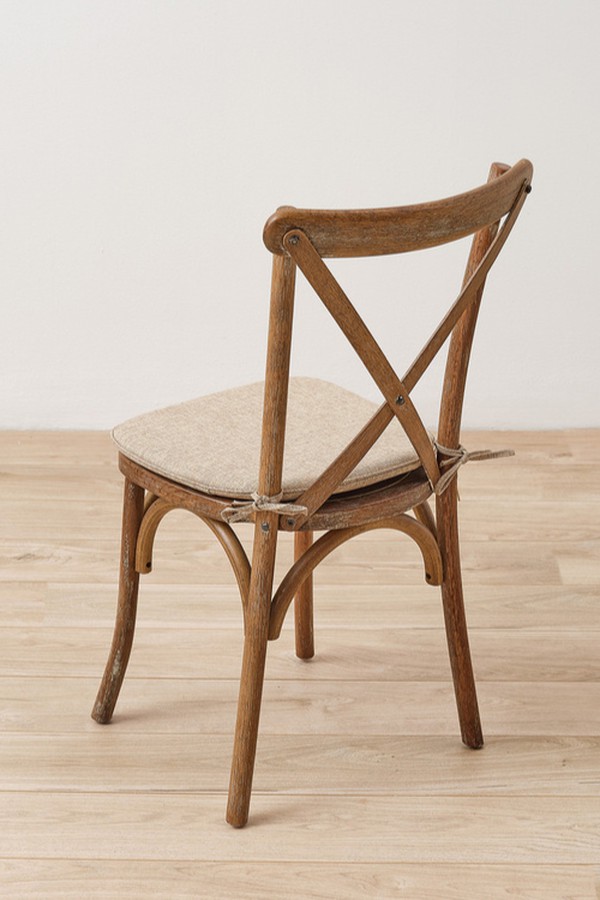 New Rustic Oak Crossback Chairs with Tie on Seat Pad For Sale
