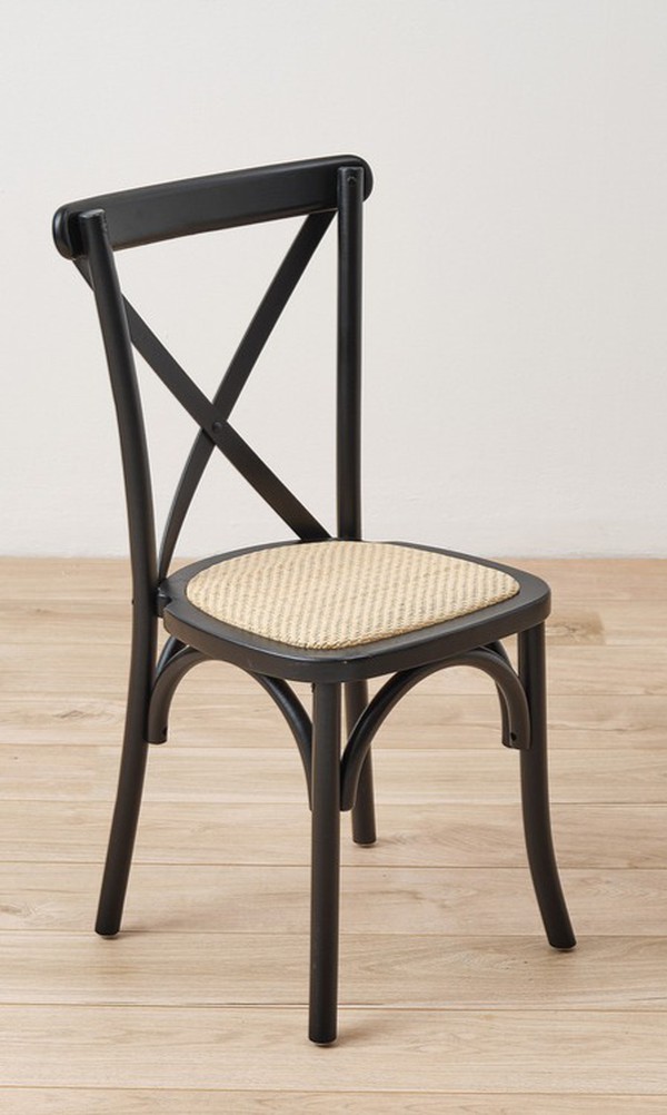 New Black Crossback Chairs with Rattan Seat Pad For Sale
