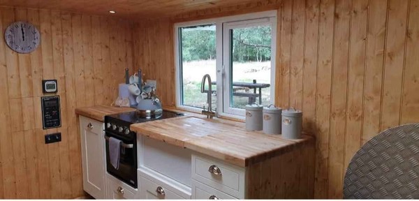 Glamping trailer kitchen