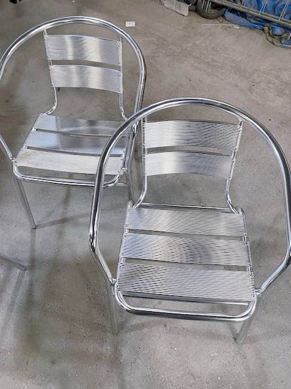 Used aluminium stacking bistro chairs