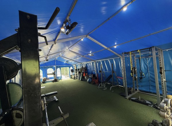 Inside blue marquee