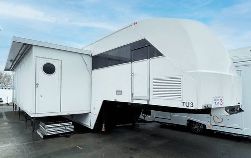 Exhibition trailer with two large pods Exhibition trailer with two large pods