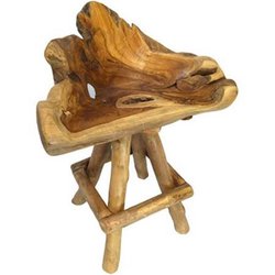 pair of teak swivel stools