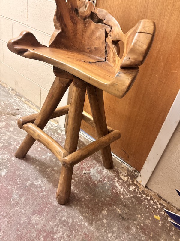 2 x solid teak swivel stools