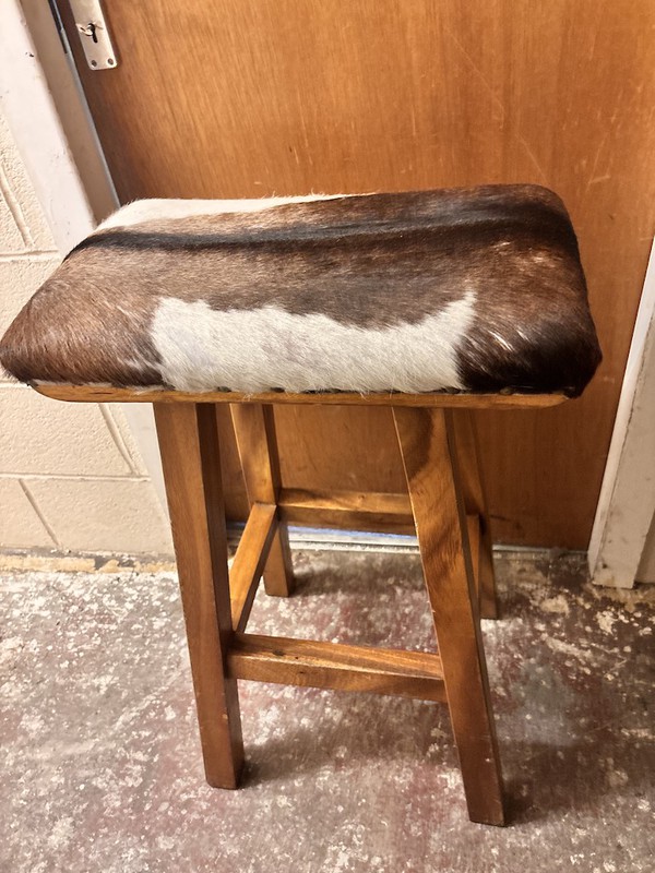 wooden cow hide stool