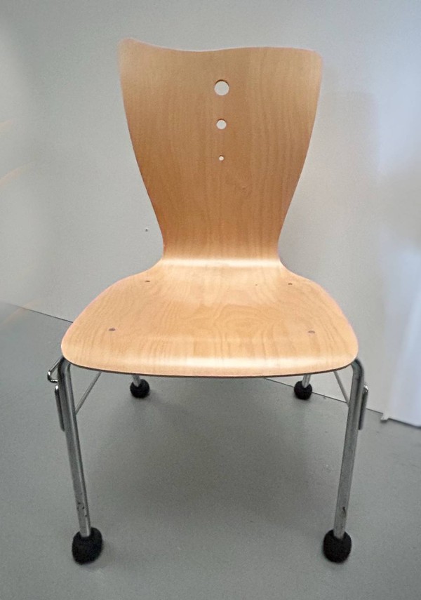 Plywood and Chrome stacking chairs for sale