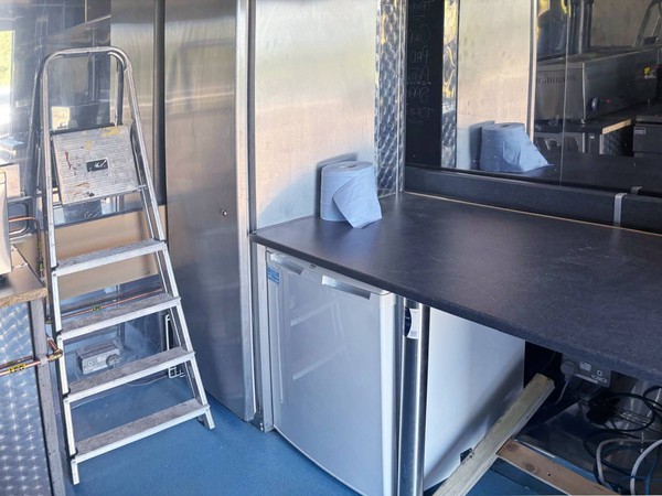 Catering trailer with large stainless steel fridge