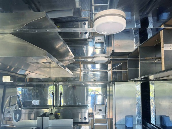 Stainless steel interior of a 14ft catering trailer