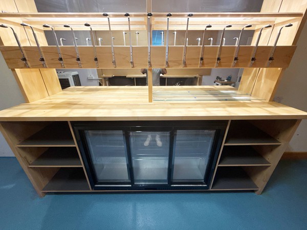 Back bar with optics and bar fridge