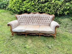 French Louis Sofa In Light Champagne With Carved Frame - Cheshire