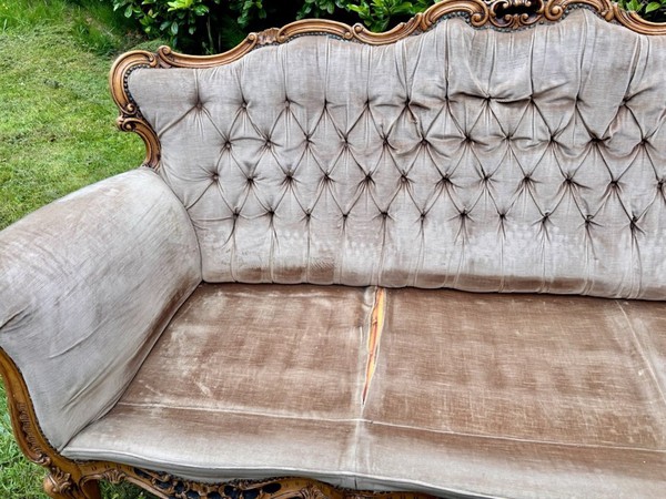 French Louis Sofa In Light Champagne With Carved Frame - Cheshire 8