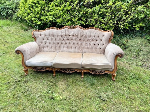 French Louis Sofa In Light Champagne With Carved Frame - Cheshire 1