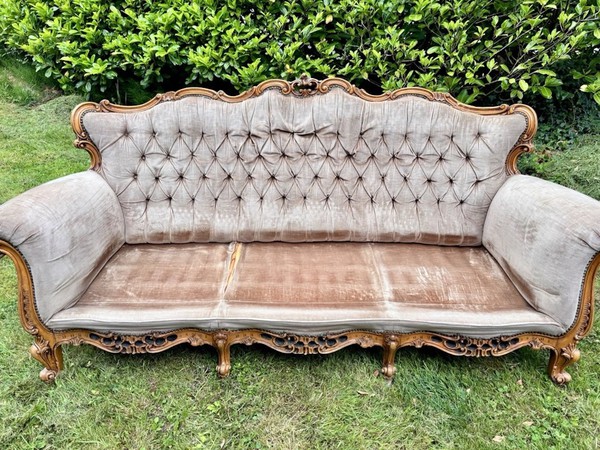 French Louis Sofa In Light Champagne With Carved Frame - Cheshire 7
