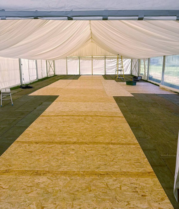 9m x 18m framed marquee with wood floor