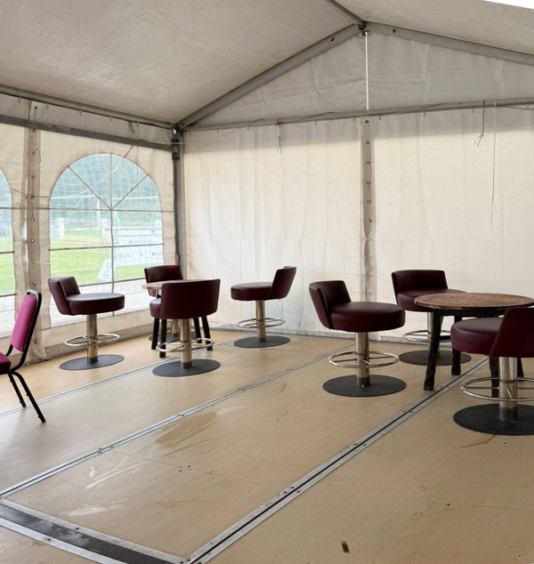 3m marquee with bar tables and chairs