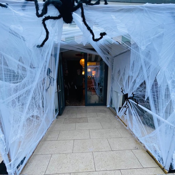 Spooky corridor props with spiders web