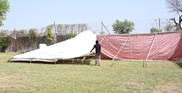 Building the marquee on the ground
