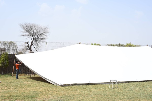 Erecting the marquee