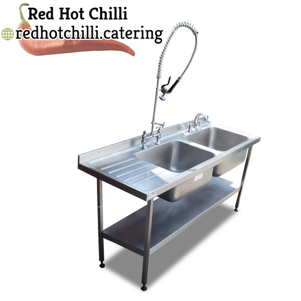 1.8m Stainless Steel Double Sink With Washarm