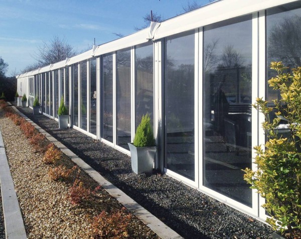 Glass windows for framed marquees