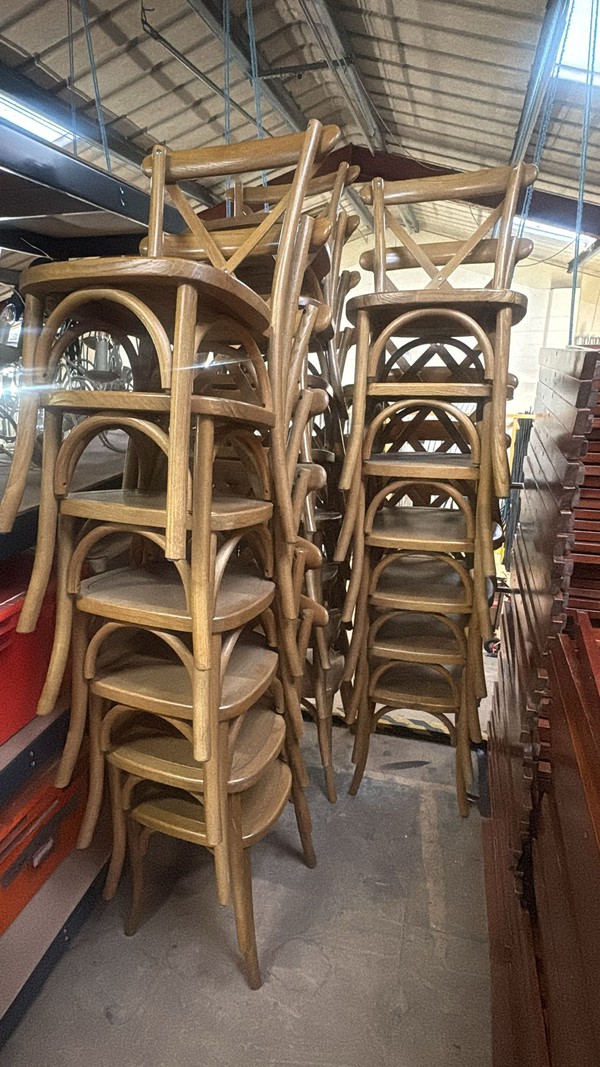 Stacking Elm cross back banqueting chairs